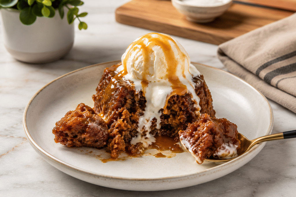How does Jamie Oliver add a twist to sticky toffee pudding